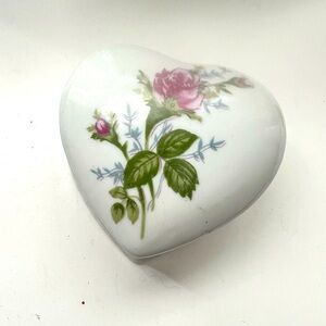 Vintage Heart-Shaped Rose Floral Trinket Box
